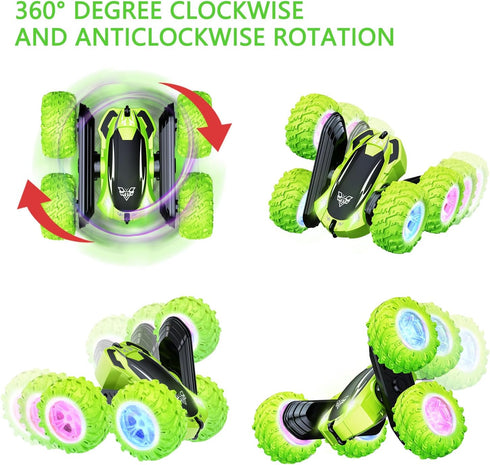 KKONES Remote Control Car, 2.4GHz Electric Race Stunt Car, 360° Rolling Rotation, LED Headlights RC Off Road Gift