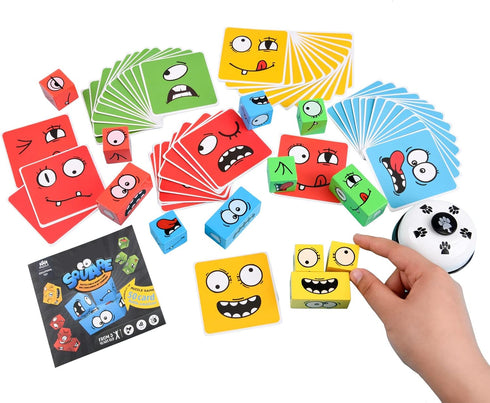 Wooden Face Changing Magic Cube Game, Expression Puzzle Building Blocks Pattern Matching Game, Educational Puzzles Toy Board Games for Kids and Adults with Bell