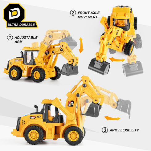 YySiRui 11" 1: 18 Ages3+ Excavator Toy, Scale, Rolling Wheels Inertia-Powered, HeavyDuty Plastic, with Lights