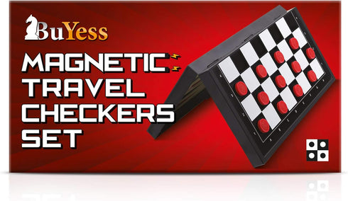 BUYESS 9.8 9.8 inches Set Magnetic Checkers Board Game and Magnetic Checker Pieces, x Mini Portable Travel