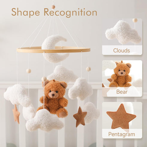 EERKEOD Baby Crib Mobile Bear Nursery Mobile for Boys Girls Teddy Velvet Mobile Nursery Decor for Infant Bedroom