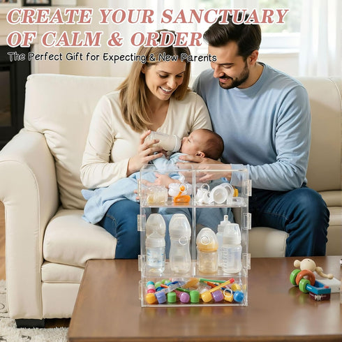 BrightRow 5 Pack Countertop Baby Bottle Organizer Clear Stackable Baby Bottle Storage Space-saving Acrylic Dustproof