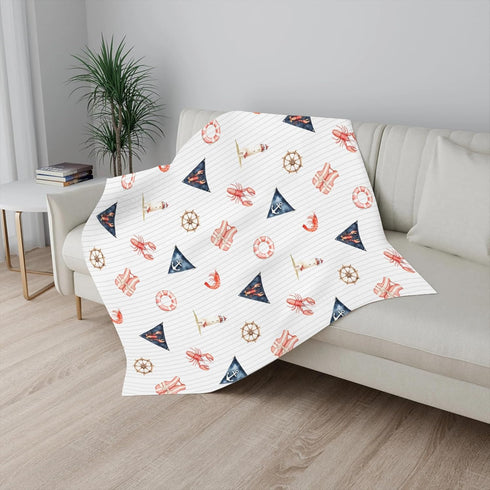 Wicbfdfv 60x80inch Cute Coastal Lighthouse Rudders Anchors Stripe Baby Boy Girl Blankets Shrimp Lobster Swim Flannel
