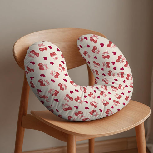 Cstdyfrv Valentine's Day Cherry Nursing Pillow Covers Pink Cherry Bows Love Heart Removable Breastfeeding Slipcover
