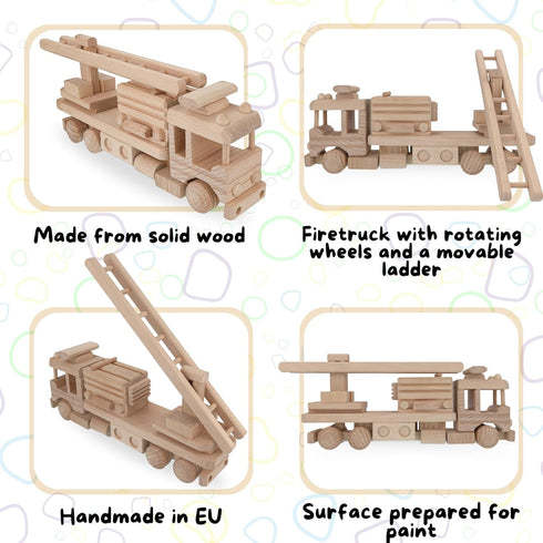 Wooden Fire Trucks, Fire Truck Toys for 3 Year Old Boys, DIY Handmade Realistic Toys for Preschool Learning Activities