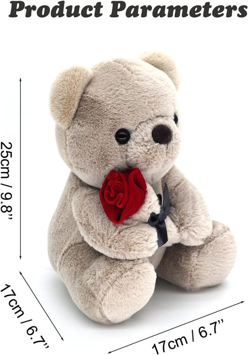 9.8'' Teddy Bear with Rose, Soft Plush Doll for Valentines Day Gifts for Her, Mom, Kids (Gray)