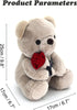 9.8'' Teddy Bear with Rose, Soft Plush Doll for Valentines Day Gifts for Her, Mom, Kids (Gray)