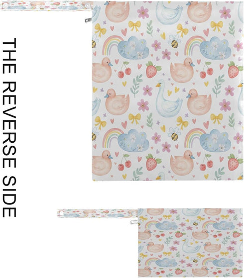 Burbuja 2 Pack, 2 Duck Goose Wet Dry Bags for Baby Cloth Diaper Waterproof Reusable Wet Bag with Zippered Pockets
