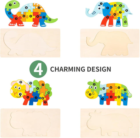 6 Pack Wooden Animal Toddler Puzzles for Kids Ages 3-5, Montessori Learning Jigsaw Toys for 2-6 Years