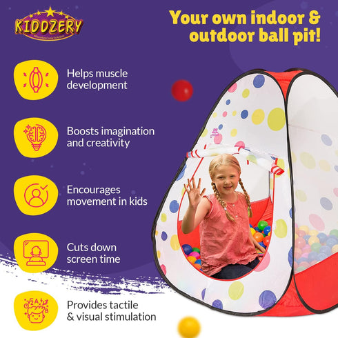 Kids Ball Pit Pop up Play Tent, Playhouse for Boys Girls Toddlers, Indoor Outdoor Toy with 50 Ball Pit Balls Included