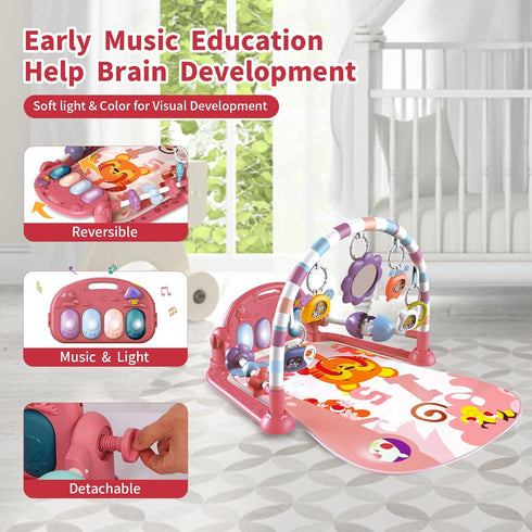 GUGUKUKU Tummy 0 3 6 9 12 Baby Gym Play Mat, Piano Kick and Play Lights and Music Time Toys Infant Musical Activity Gym