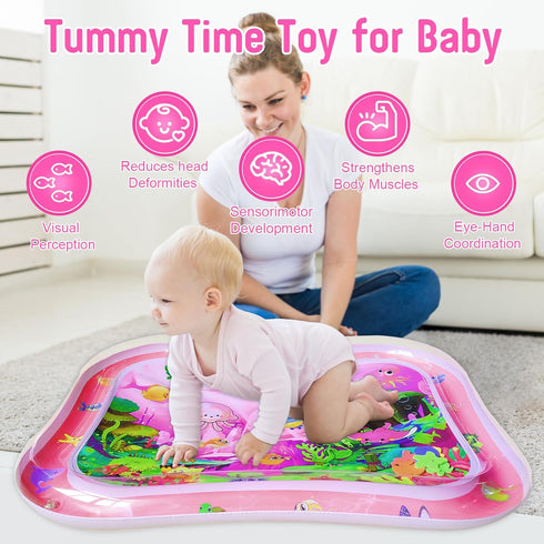 GARNHLOB 37.4"x29.9", Tummy Baby Water Mat Large Safe Inflatable Time Water Play Mat for Infants & Toddlers