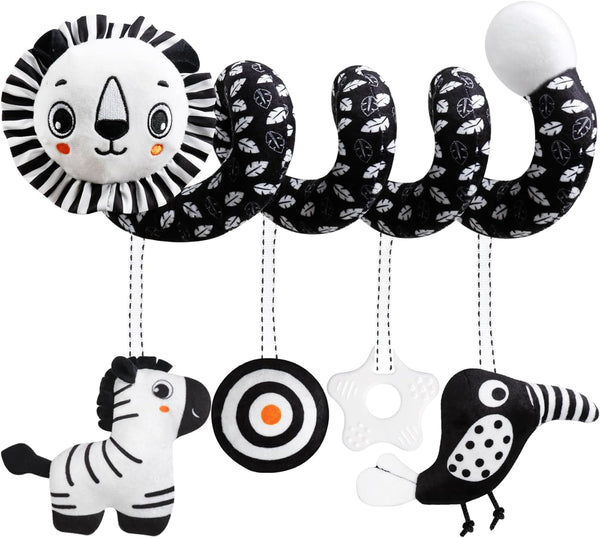 Baby Carseat Toy Black & White Rattle Spiral Hanging Activity Stroller Toy