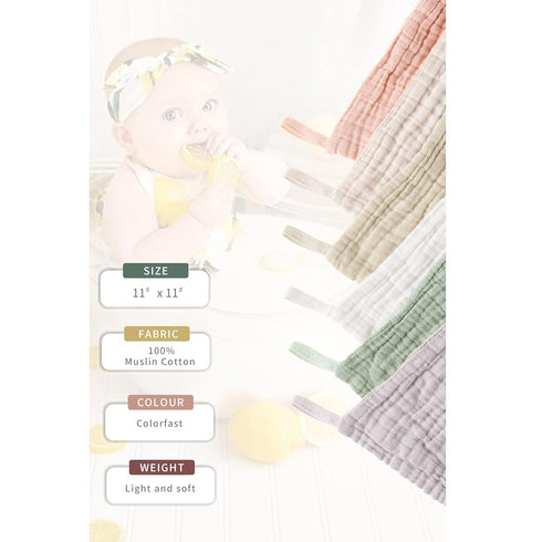 6 Pack 100% Set Konssy Baby Muslin Washcloths for Unisex Cotton Wash Cloth for Baby Face Body Comfy and Soft