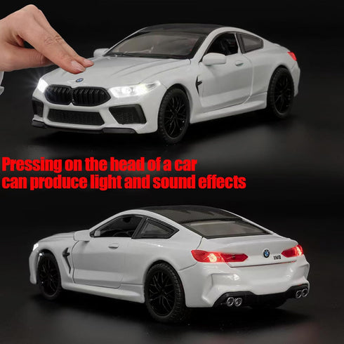Toy Cars Compatible BMW M8 Model Car 1/32 Metal Collectible with Light and Sound Pull Back for Boys 3+