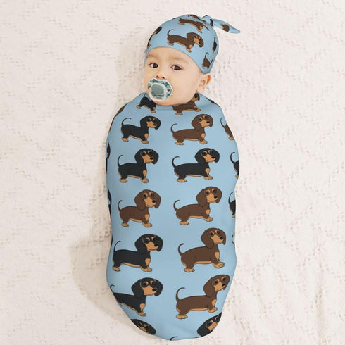 Set KiuLoam Cartoon Funny Cute Dachshunds Dog Newborn Swaddle Blanket with Hat Soft Baby Receiving Blankets Baby