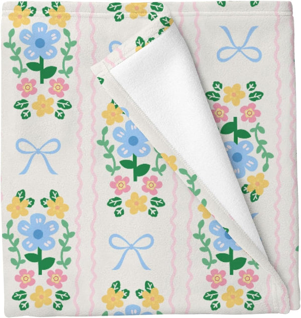 Cstdyfrv Summer Wildflowers Bows Baby Blankets for Boys Girls Vintage Floral Pink Blue