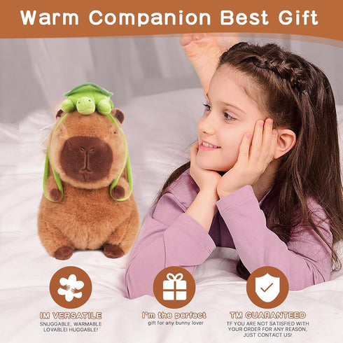 12inch Cute Capybara Plush with Turtle Backpack - Soft Capybara Stuffed Animal Toy Doll Pillow for Kids