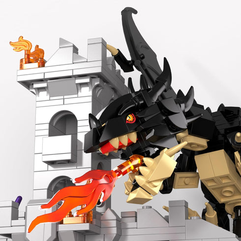 1 Set 919 Set, 8+ OWNONE Dragon Building with Dice Tower, PCS Flaming Medieval Castle Building Blocks Fantasy Model Kit