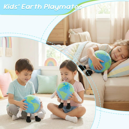 SHLEHUITD 11" 35 Earth Plush Toy Soft Round Planet Plushie Pillow with Legs, Cute Celestial-Style Buddy Globe
