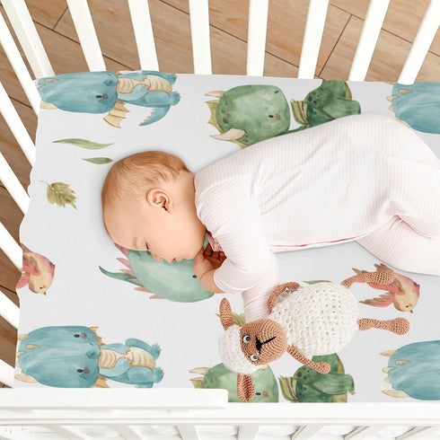 Fitted Crib Sheet for Boys Girls, Cute Dragon Soft Breathable Unisex Sheets for Standard Crib, 28 x 52 Inch