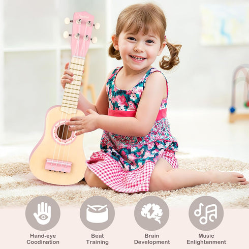 Set 2 3 4 7 1 2-5(Pink) Vanplay Kids Guitar for Girls - Toys for Year Old Girl Birthday Gifts - in Wooden Montessori