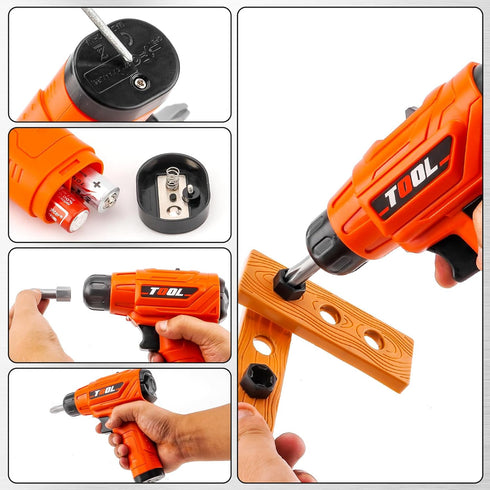 PANPAPA Set 1-3,Electric Set,Kids 3+ Toy Drill for Toddlers Power Kids Drill and Screw Pretend Play Tool with Realistic
