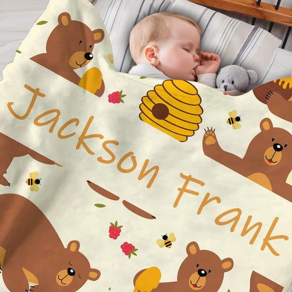 SIMIEEK Personalized Baby Blankets Gifts with Name, Custom Baby Boys Girls Bear Blankets