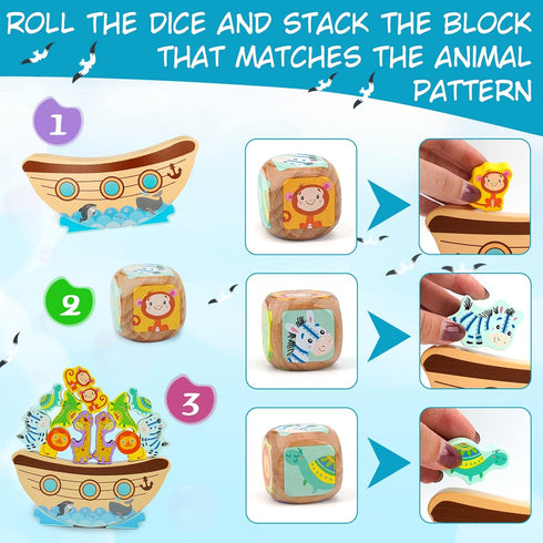 Board Games for Kids & Adults, Noah's Ark Wooden Balance Stacking Toys, Team Building Blocks STEM Toy, Fine Motor