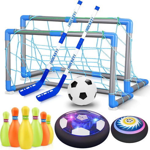 HopeRock 3-in-1 Hover Soccer Ball Hockey Bowling Set, Indoor and Outdoor Toys for Kids Ages 3-12 with LED Lights
