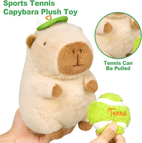 Ditucu Cute Tennis Capybara Plush Sports Pulling Stuffed Animals Gifts for Kids Beige 9.8 inch
