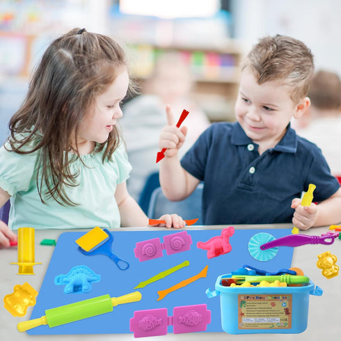 Wxqfumy Set, 31 3D Dough Tool Pcs Basic Dough Tools Kits for Kids, Dough Accessories Includes Storage Container, Mat