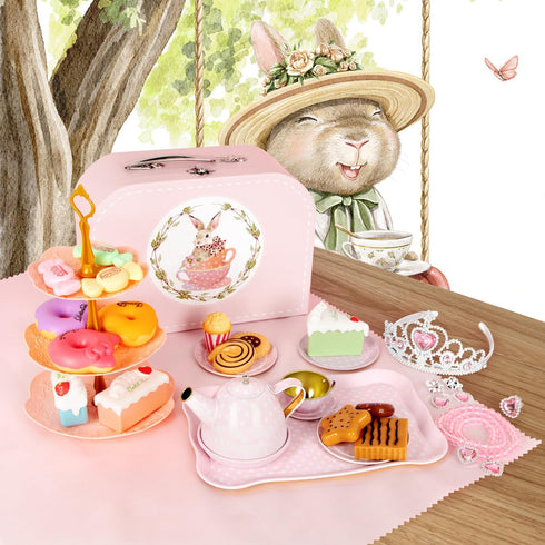 Set 49PCS Set Playset, Set 3-8, iAOVUEBY Tea Party for Little Girls, Princess Tea Time Toys Including Tea Dessert
