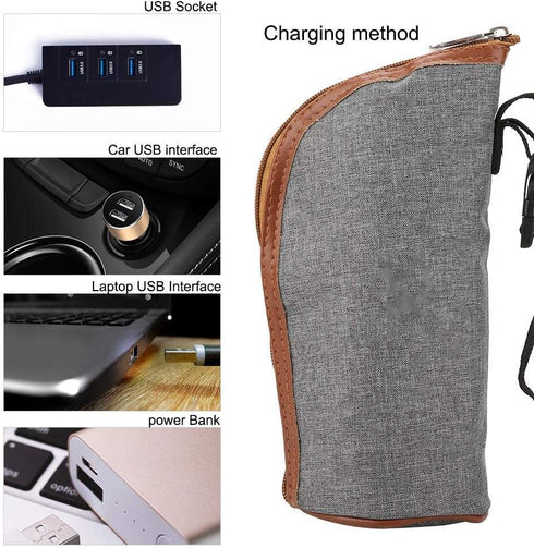wosume Milk Heater, USB Heating Bag Bottle Heated Cover, Car Milk Heater Milk Warmer, Foldable for Travel for Baby