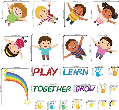 Peel and Stick Kids Wall Decals Educational Rainbow & Diversity Stickers for Nursery, Classroom, Playroom | Learn Play