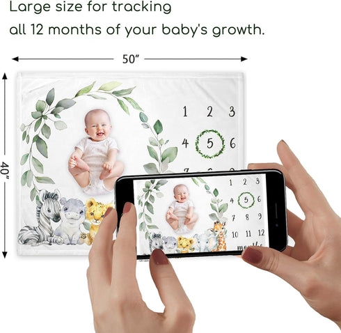 Safari Milestone Blanket, Jungle Wild Animals Baby Growth Chart Monthly Blanket, Watch Me Grow Jungle Safari Baby Nursery for New Moms Baby Shower(50"x40") by Yuzioey