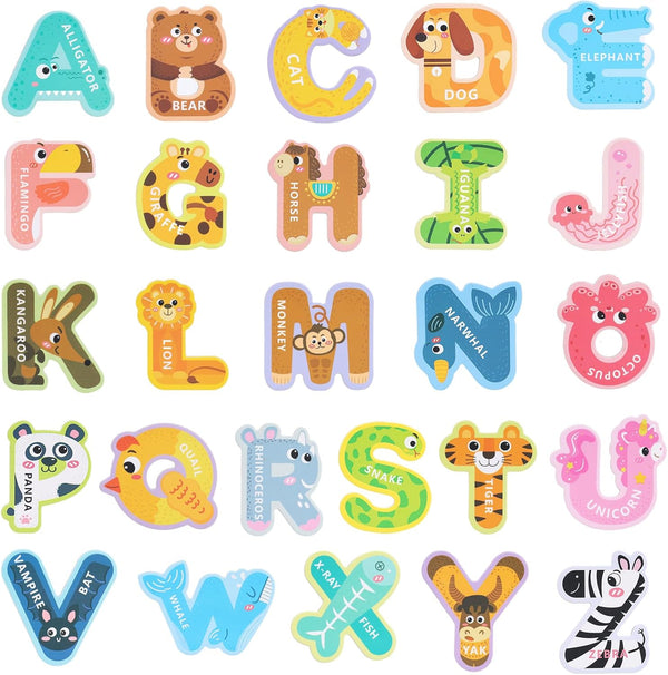 LOVESTOWN 26PCS Large Magnetic Letters, Colorful Animal Alphabet ABC Magnets for Kids Educational Spelling Games