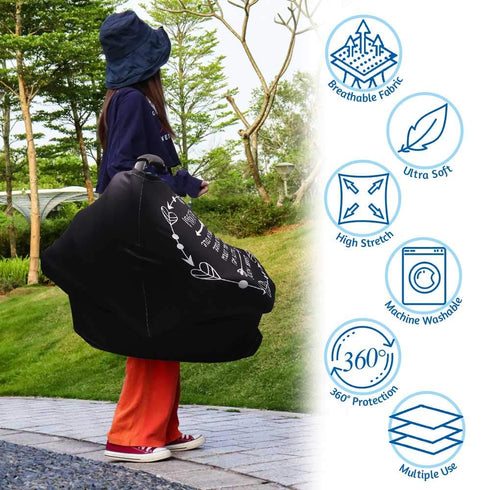 Car Seat Covers for Babies, No Touching Sign Canopy, Multiuse Nursing Covers for Newborns, Black