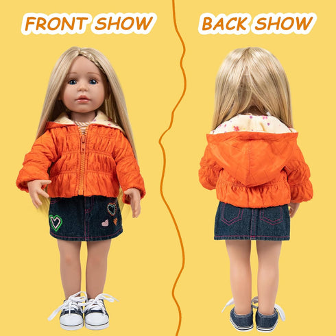 Doll Clothes Set Fashion 4 Pieces with Hooded Coat, T-Shirt, Jeans Skirt & Underpants for 18 Inch Dolls