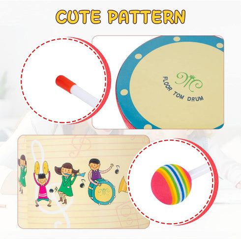 Floor Tom Drum 10 Inch, Colorful Percussion Instrument with 2 Mallets for Child Special Gift.