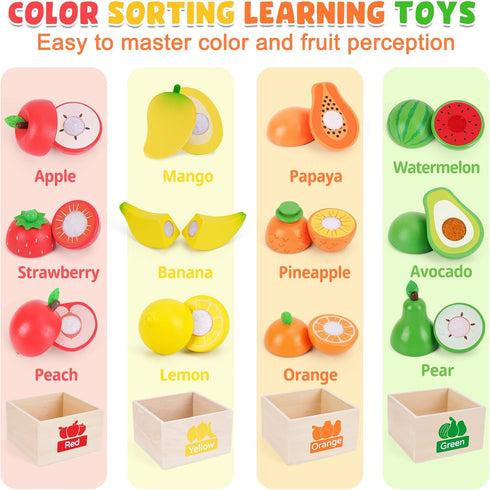Set 1-3, 1 2 3 ATOYUS Wooden Play Food Toys for Toddlers Kids Toy Play Kitchen Accessories, Cutting Fruits Pretend Food