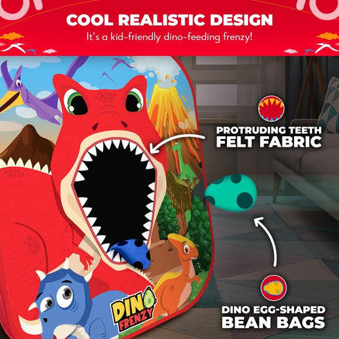 2-in-1 5-Second Setup Set Swooc Games - Dino Frenzy | Corn Hole Games for Kids | | Dinosaur Bean Bag Toss Game for Kids