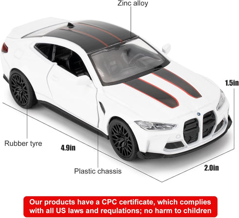1/36 BMW M4 CSL Model Car, Alloy Toy with Pullback Function, Collectible Gift for Boys and Girls