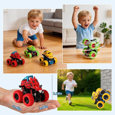 TGXLAK 2 3 4 5 3 Pack 360 2-4-6 3-5 Dinosaur Toys for Year Old Boys - Monster Truck Toys with Friction Power Rotating