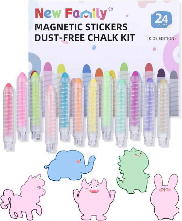 NewFamily Kids Art Chalk Set - 24 Color Dustless Chalk with Cute