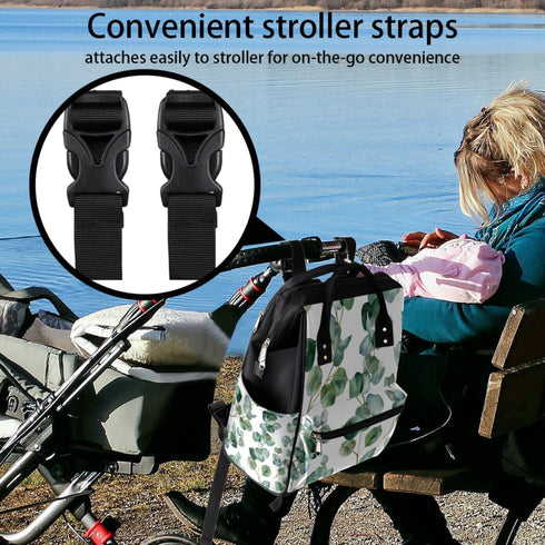 Skonsati Backpack Diaper for Moms Green Eucalyptus Leaf Baby Bag Large Diaper Tote Bags Nappy Bag Waterproof Travel