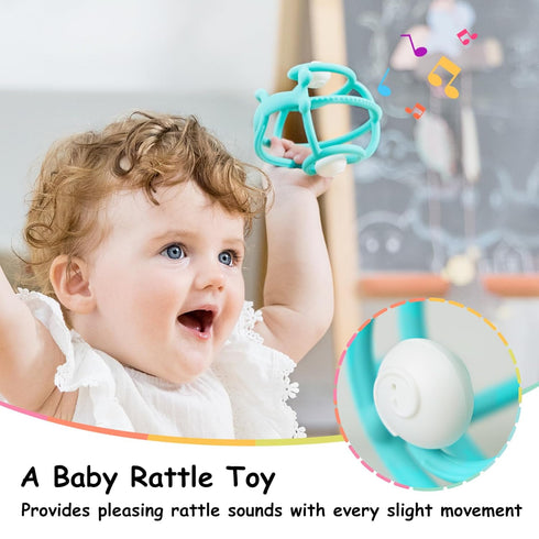 Mombella Teething Toys 6-12 Months - 2 in 1 Snail Baby Teether & Rattle Toys, BPA FREE (Teal)