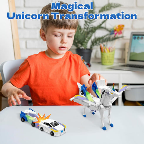 2 Intoypad Unicorn Collision Transforming Cars Toy for Girls Boys, Magnetic Cars Transform into Magical Unicorn
