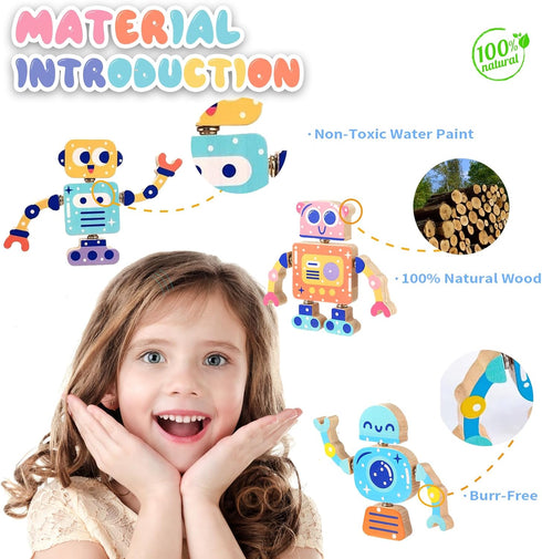 28 Playset, 3 4 5 6 7 8 Wooden Snap Together Building Toys, STEM Blocks Toys, Pcs Robot Take Apart Toys Montessori