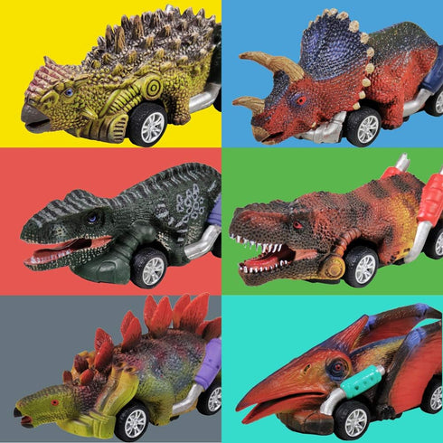 DINOBROS Dinosaur Toy Pull Back Cars, 6 Pack, Dino Toys for 3 Year Old Boys and Girls
